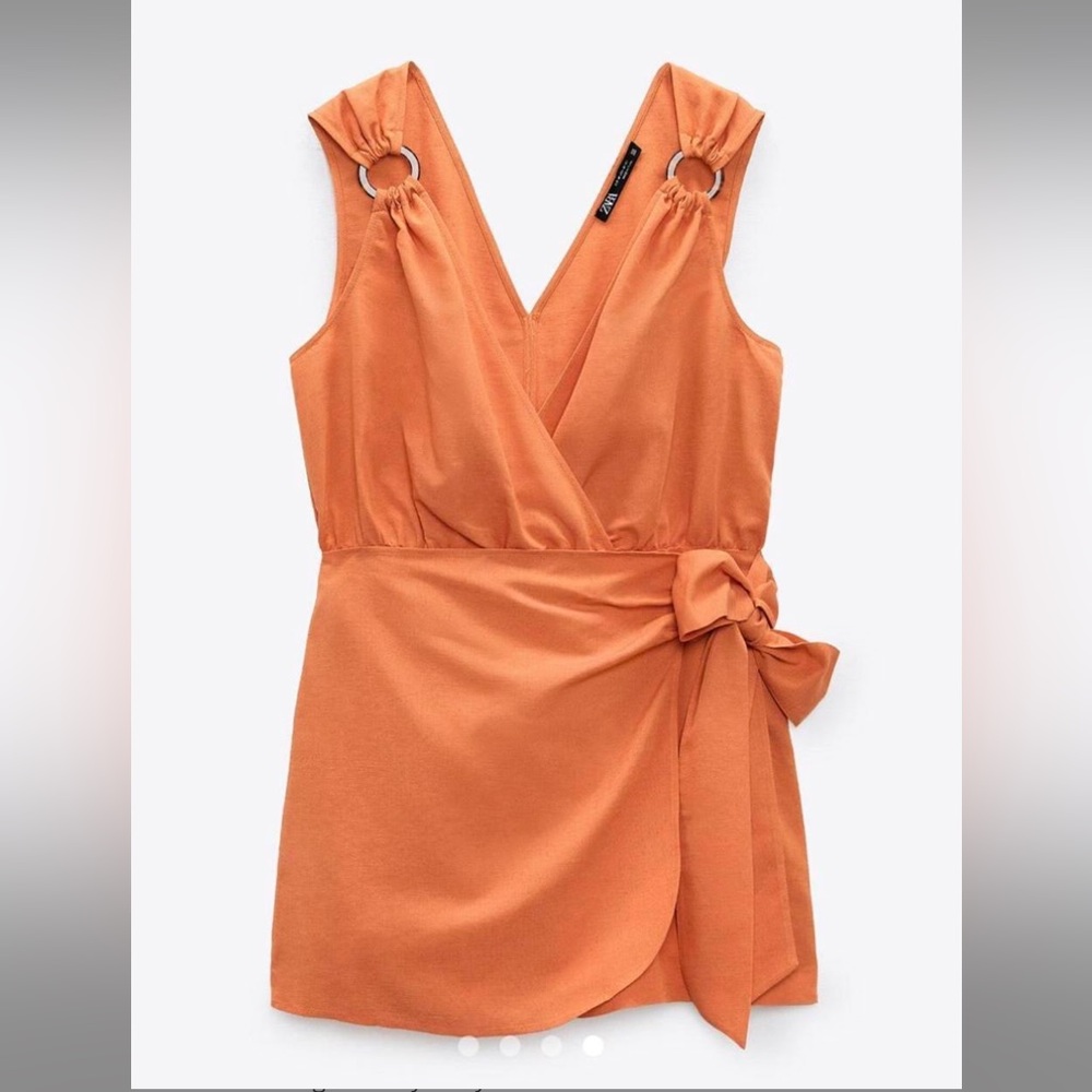 Zara Orange Wrap Romper with Ring-Detail Straps